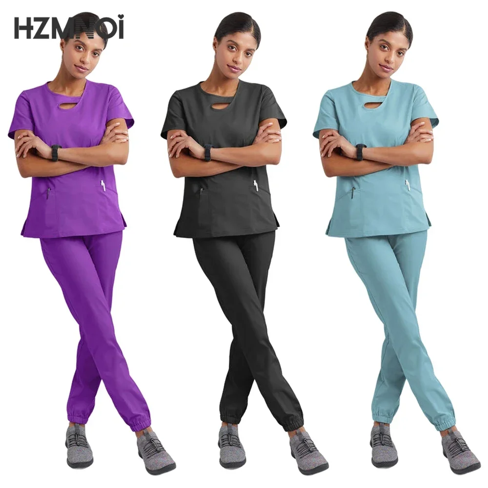 Uniforme médico feminino slim fit, conjuntos de esfoliantes, acessórios de enfermagem, vestidos de cirurgia hospitalar, clínica dentária, spa, salão de beleza, roupa de trabalho