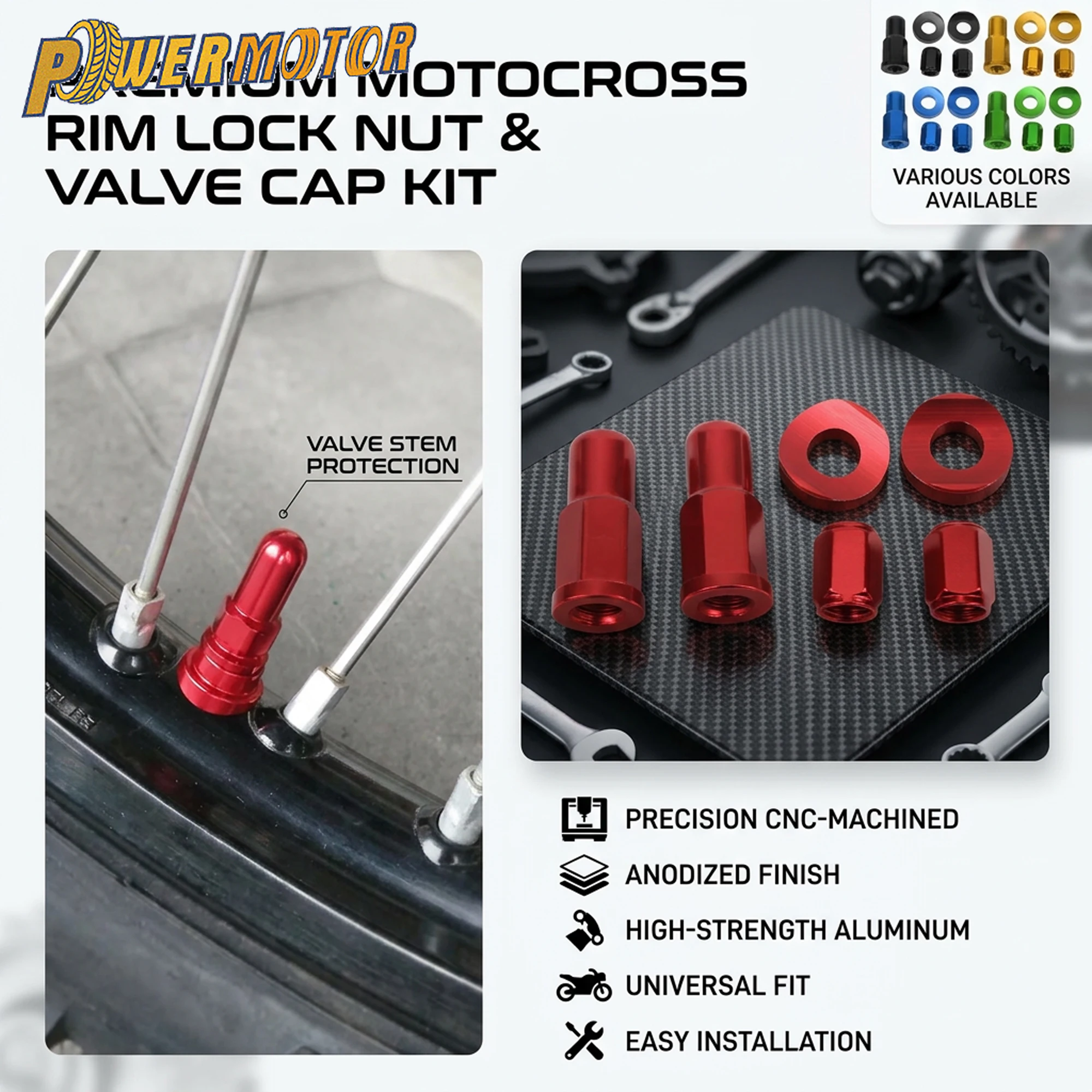 

DirtBike Motorcycle Valve Cap Rim Lock Nut Kit Tire Clamp Screw Rim Lock Nut Spacer Kit For EXC XC SXF TE TC FE CRF KLX Modified