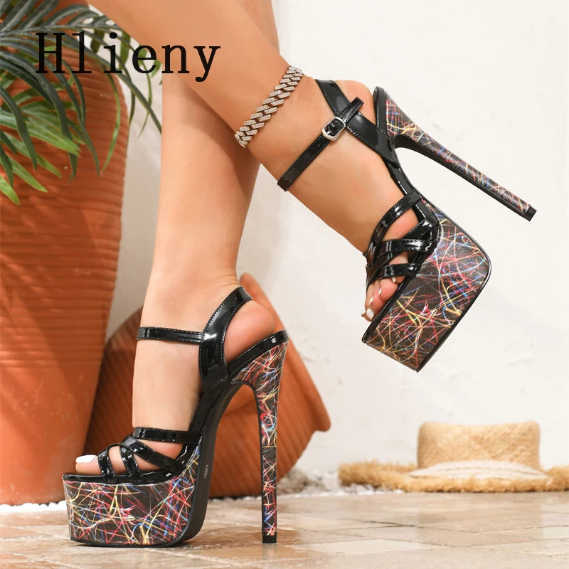 

Hlieny Fashion Design Narrow Band Platform Sandals Women Sexy Buckle Strap Thin High Heels NightClub Stripper Prom Shoes