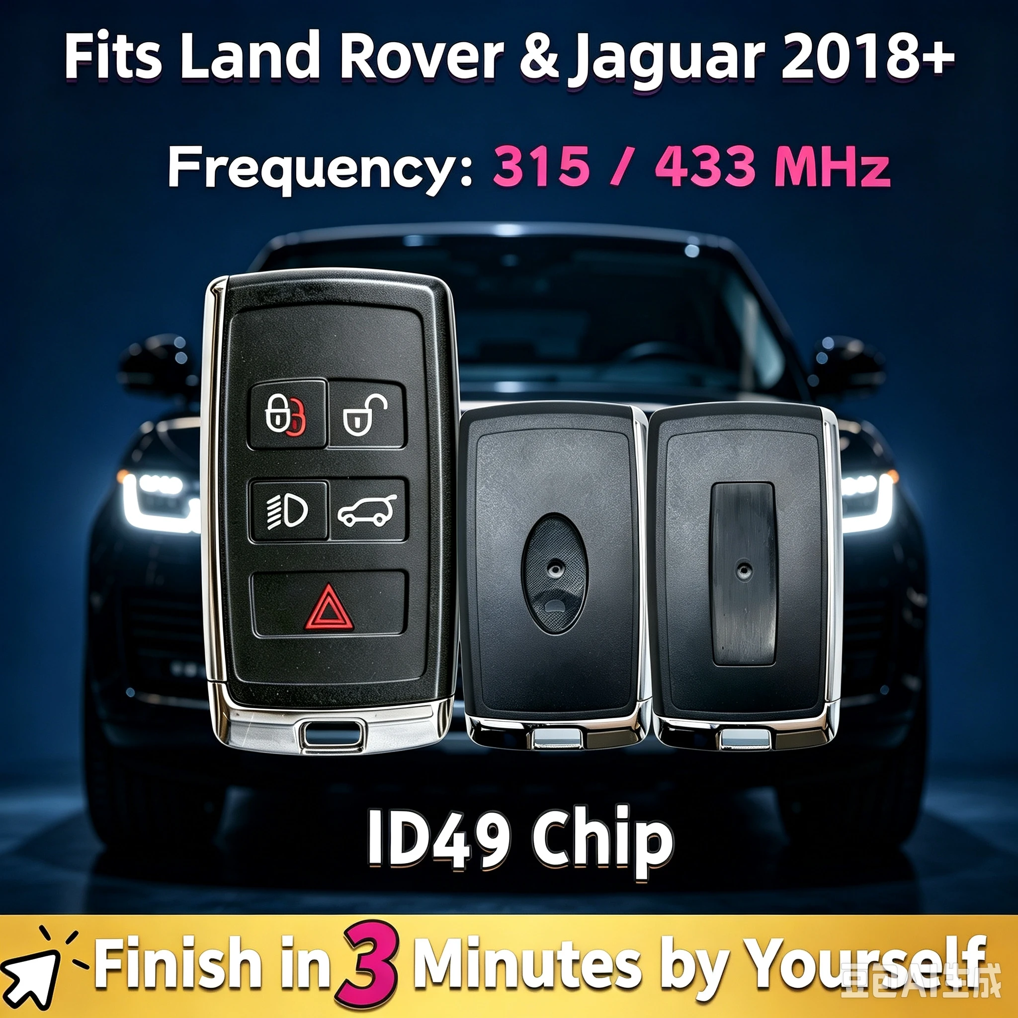 Suitable for Land Rover/Jaguar Car Key Spare Units, Compatible with Models from 2018 Onwards, 315/433 Frequency Id49 Chip