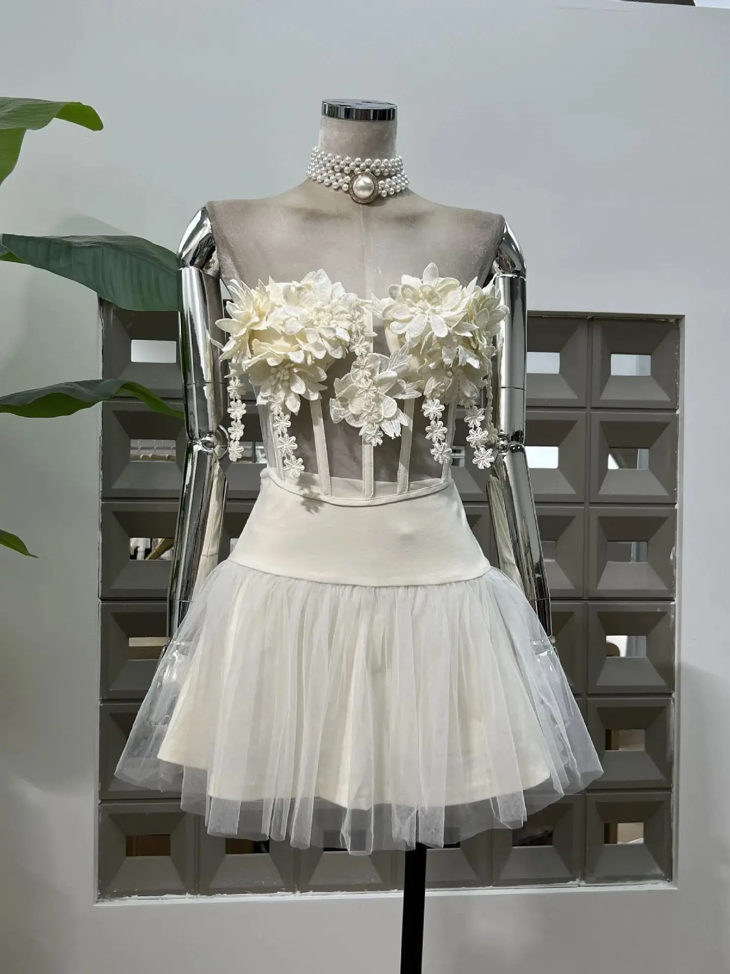 

Women Summer New Sexy Two Piece Outfit Strapless Floral Corset Vest Mini Skirt Set Birthday Party Evening Dress For Little Girls