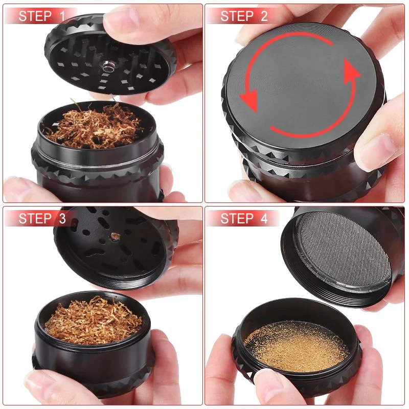 Zinc Alloy Grinders for Herb and Spice, Tobacco Crusher, Manual Cigarette Grinder Machine, Smoking Accessories, 4-Layer, 60mm