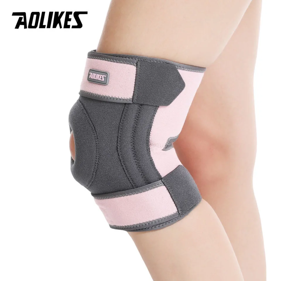 AOLIKES 1PCS Sports Knee Pads Four Springs Support Breathable Knee Brace with Side Stabilizers Patella Protector Gel Pads