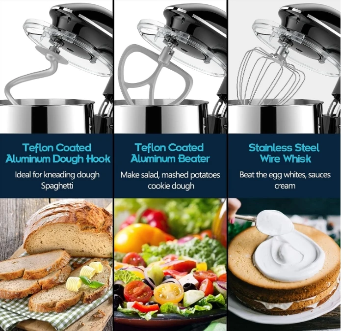 8.5QT660W 6+P Speed tilt-head electric kitchen mixer, dishwasher safe dough hook, whisk, wire whip and pouring cover