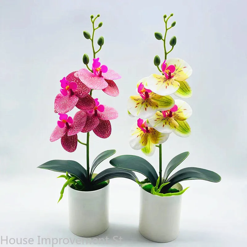 

Christmas Fake Phalaenopsis Bonsai Plastic Flowers Small Fake Plants Decor for Living Room Table Bedroom Office Shelf Farmhouse