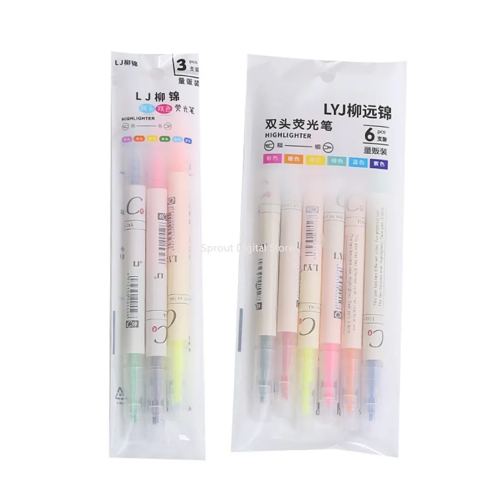 3/6 pçs/set cabeça dupla fluorescente marcador caneta marcadores pastel desenho caneta para estudante escola material de escritório bonito papelaria