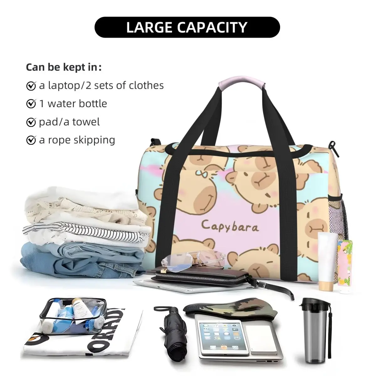 Capybara Multifunctional Large-Capacity Travel Duffle Bag,Gym Bag for Sports, Vacations & Business Trips
