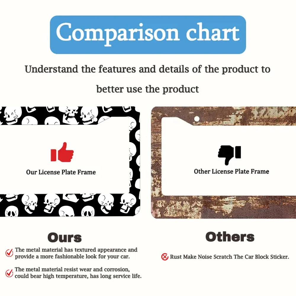 جمجمة أبيض وأسود - رسوم متحركة مبتكرة مطبوعة 2 - إطار لوحة ترخيص من الألومنيوم مع مجموعة براغي، هدية تزيين السيارة، 6 × 12 #4