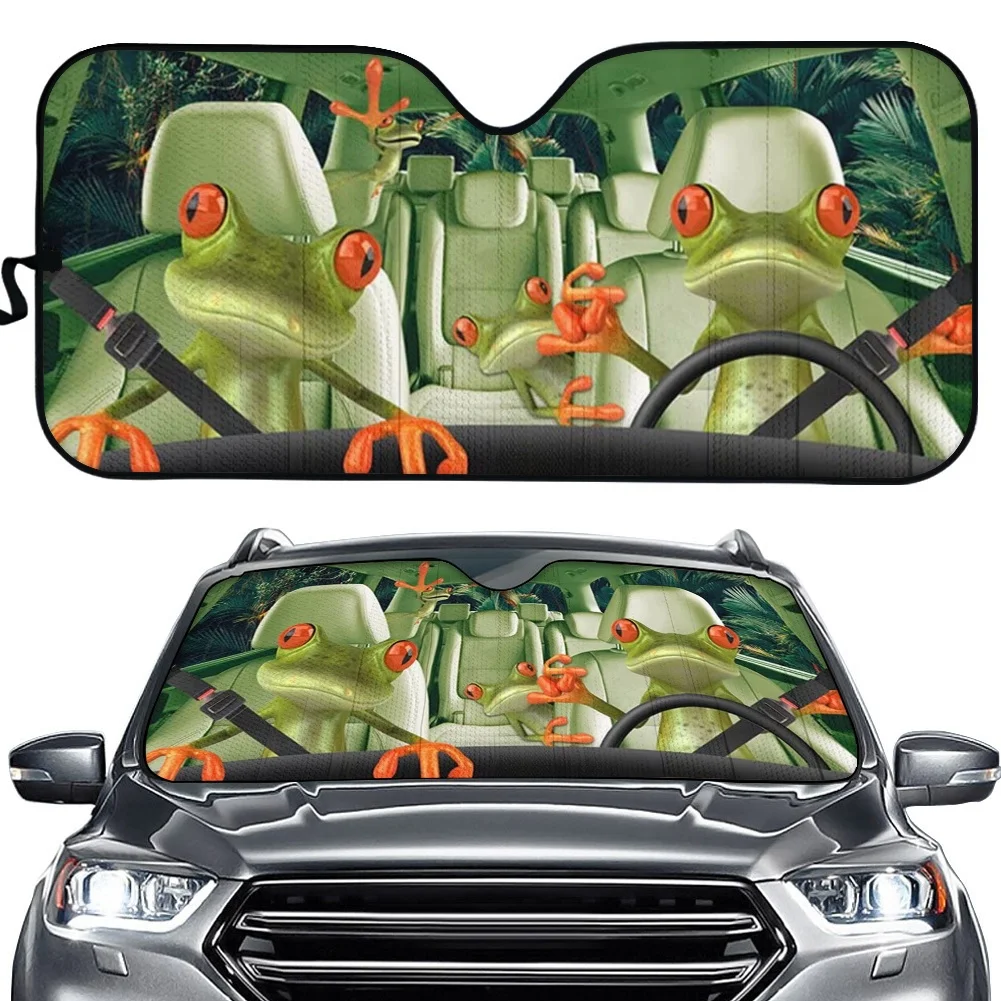 

3D Funny Frog Drive Prints Car Sunshade Cute Animal Design Auto Accessories Car Window Windscreen Covers Foldable Auto Sun Shade