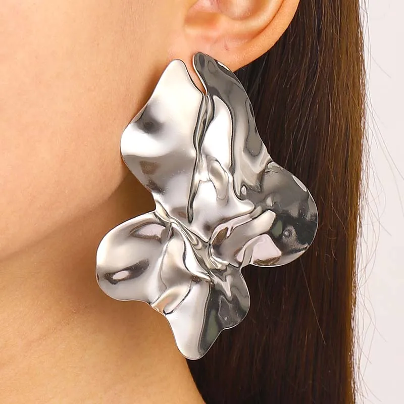 Fashion Irregular Metal Stud Earrings For Women Vintage Big Statement Exaggerated Geometric Jewelry Gold Silver Color Earrings image 2