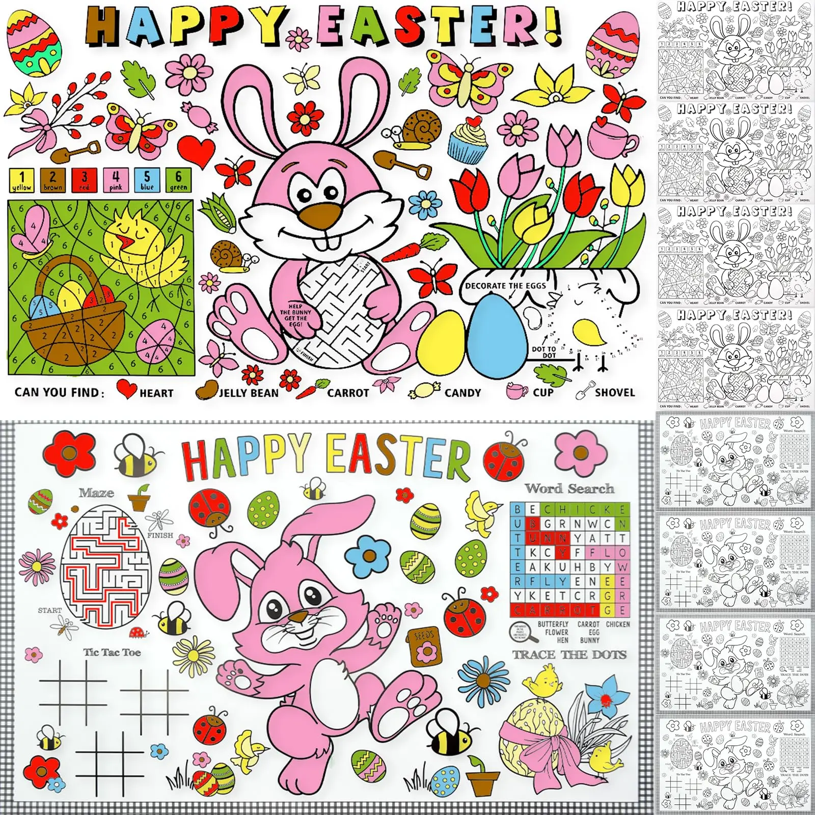 

12 Pcs DIY Easter Activity Paper Placemats for Kids Easter Party Decoration Easter Day Dinner Coloring Doodle Table Mats Crafts