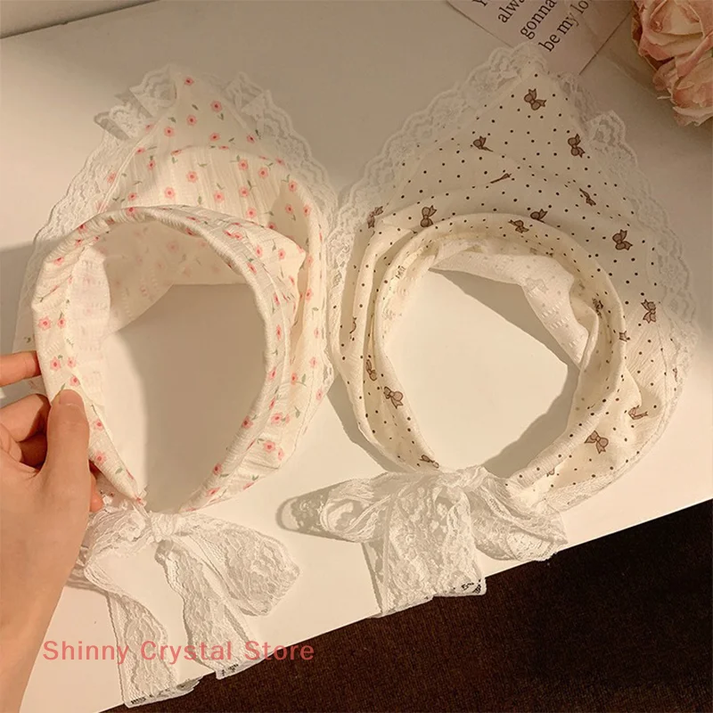 Słodka, kwiatowa bawełniana chusta na głowę, miękki otulacz, elegancka koronkowa trójkątna chusta, turban, opaski na głowę, drukowana chusta do włosów dla kobiet i dziewcząt.