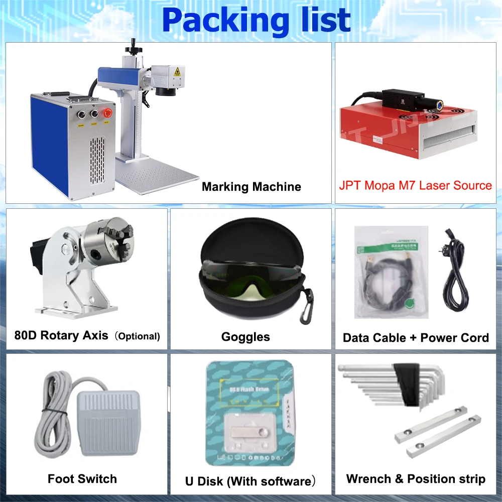 200 ワットガルボファイバーレーザーマーキングマシン JPT MOPA JPT 200 ワット MOPA M7 ゴールドシルバー金属彫刻切断 110*110 ミリメートル