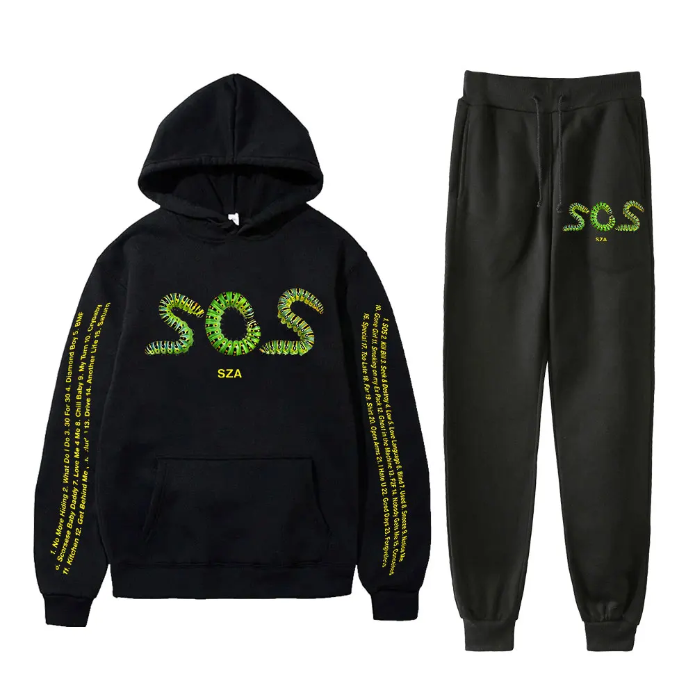 SZA SOS Caterpillar sudaderas con capucha Jogger pantalones Grand National Tour Merch Cosplay mujeres hombres moda ropa de calle sudaderas