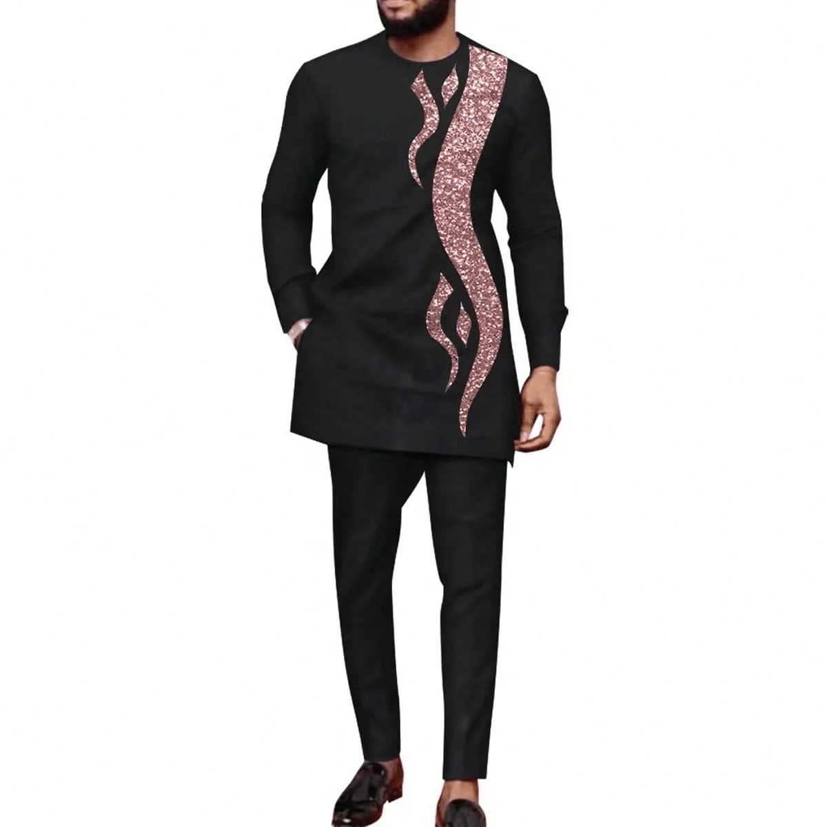 Traditional Clothing Dubai Arab World Apparel Long Sleeve Tops Spliced Embroidery Loose Straight Ankle Length Pockets Autumn