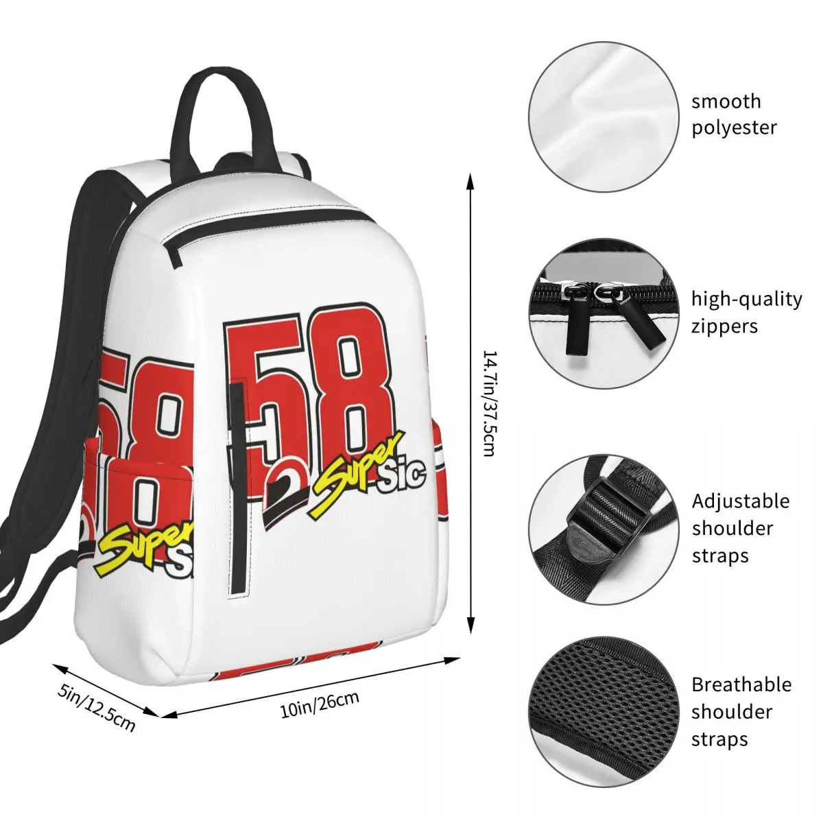Marco Simoncelli 58 Super Sic Backpack Student Boys Girls BookBag Kids School Bag Computer Shoulder Bags for Men Women
