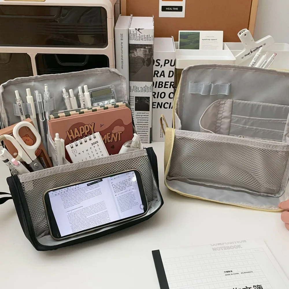 Multifunctional Large Capacity Pencil Case Multi-layer Oxford Cloth Stationery Bag Simple Standable Stationery Organizer School