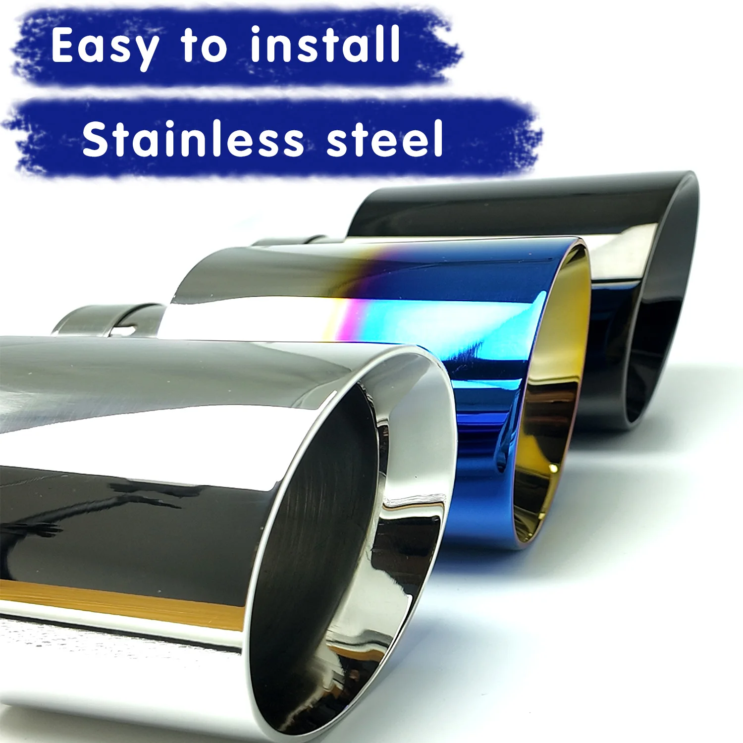 

1 PCS Car Silver Stainless Steel Flange Exhaust tip End Pipe Slashed Bevel Edge Muffler Tip Universal Accessory