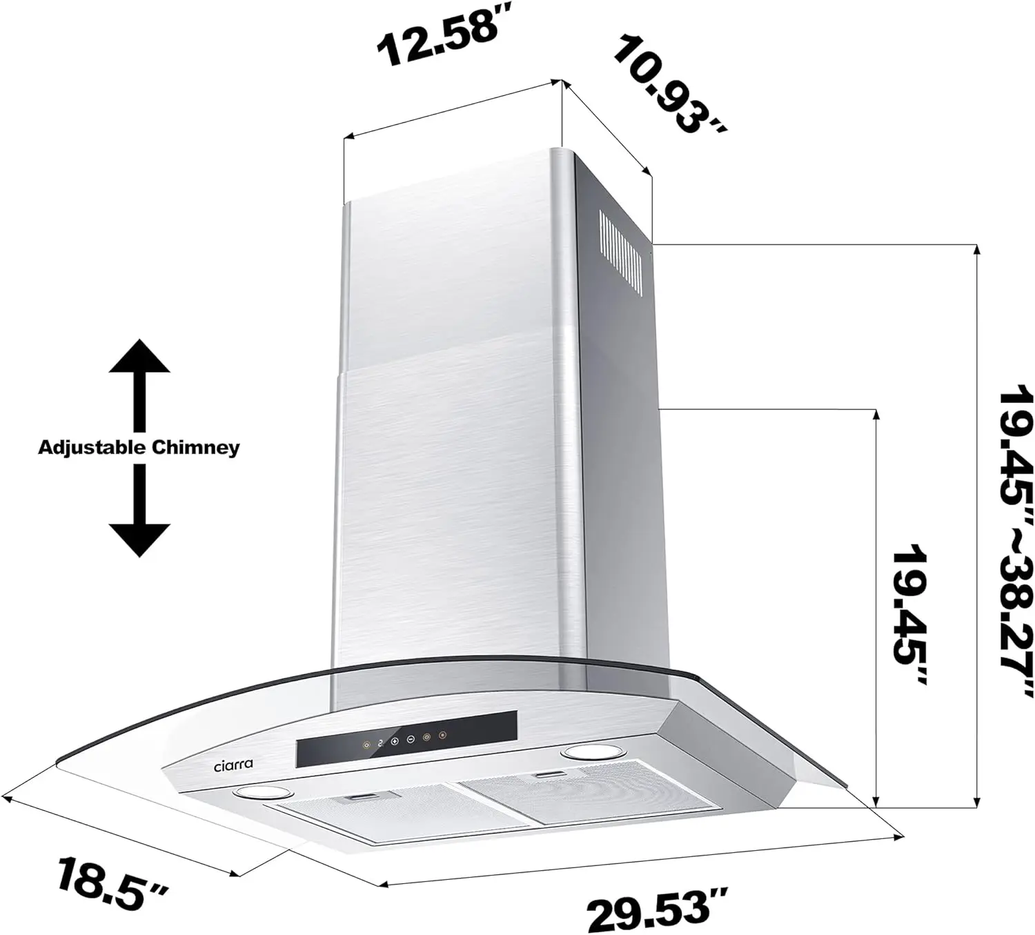 Wall Mount Range Hood 30 inch with Soft Touch Control in Stainless Steel & Tempered Glass, Stove Vent Hood for Kitchen with 3 Sp
