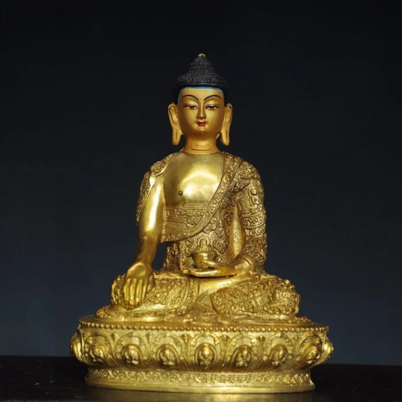 

8.7" China old Tibet Tibetan Buddhism temple Bronze gilt Amitabha Buddha statue