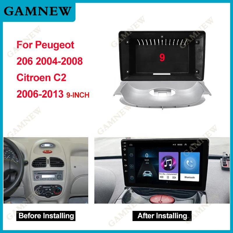9 Inch Car Fascia Frame Adapter Decoder Android Dashboard Radio Kit For Peugeot 206 2004-2008 Citroen C2 2006-2013