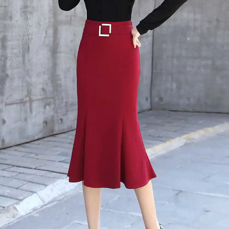 Spring and Autumn Women's High Waist A-Line Fish Tail Half Skirt with Elegant Versatile Commuting Medium Length Skirt for Women