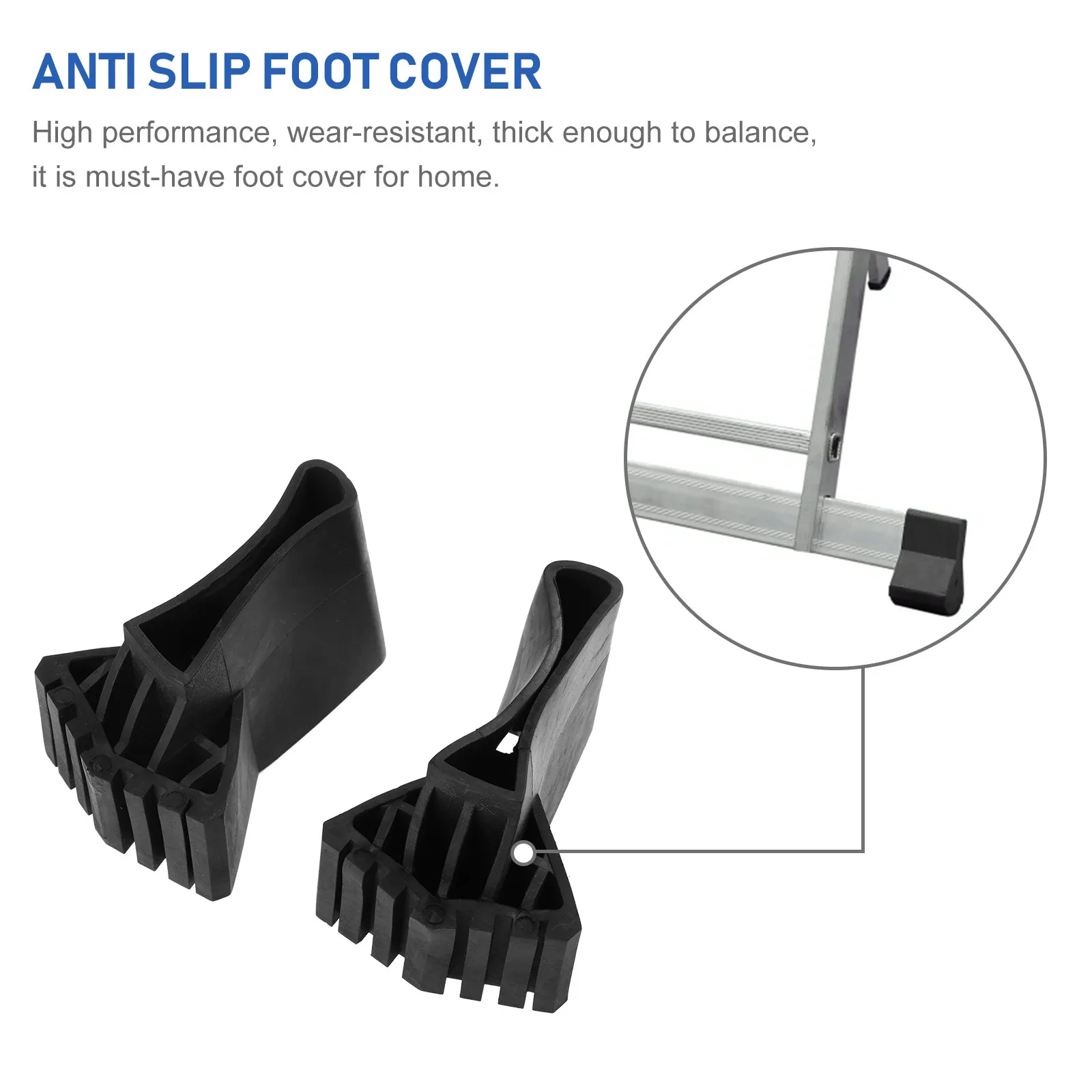 2pcs Folding Ladder Foot Cover Non Slip Rubber Boots Black Telescopic Feet Protector Durable Construction Accessories