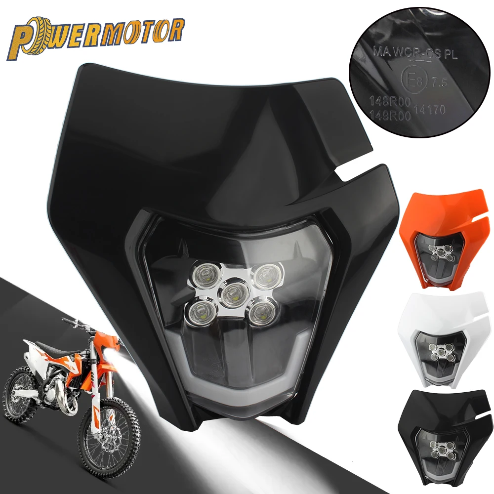 Motorcycle LED Headlight Plate for KTM EXC SX Fairing Wick Dirt Bike Supermoto Motocross Headlamp Accessories Headlights Enduro