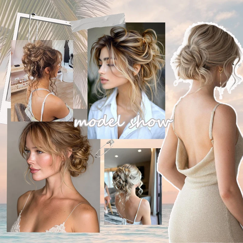 합성 헤어 번 보우 헤어 액세서리 엉킨 웨이브 가발 엘라스틱 헤어 타이 여성용 가발 모든 행사에 적합