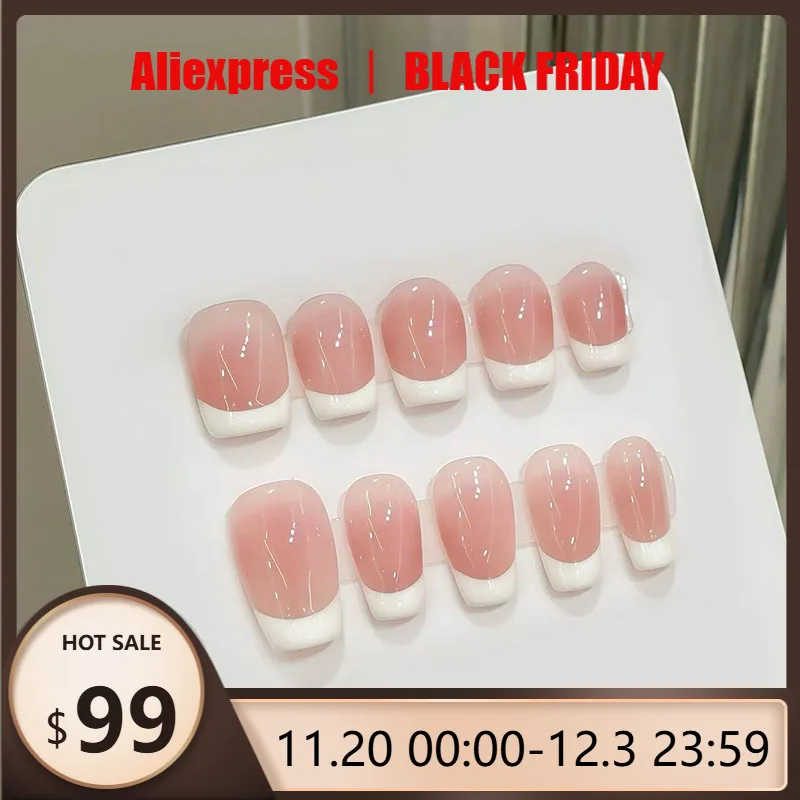 

10pcs Handmade Press on Nails Short Cream French Gradient Simple Nude False Nail for Women&Girl Removable wearable Nail Art