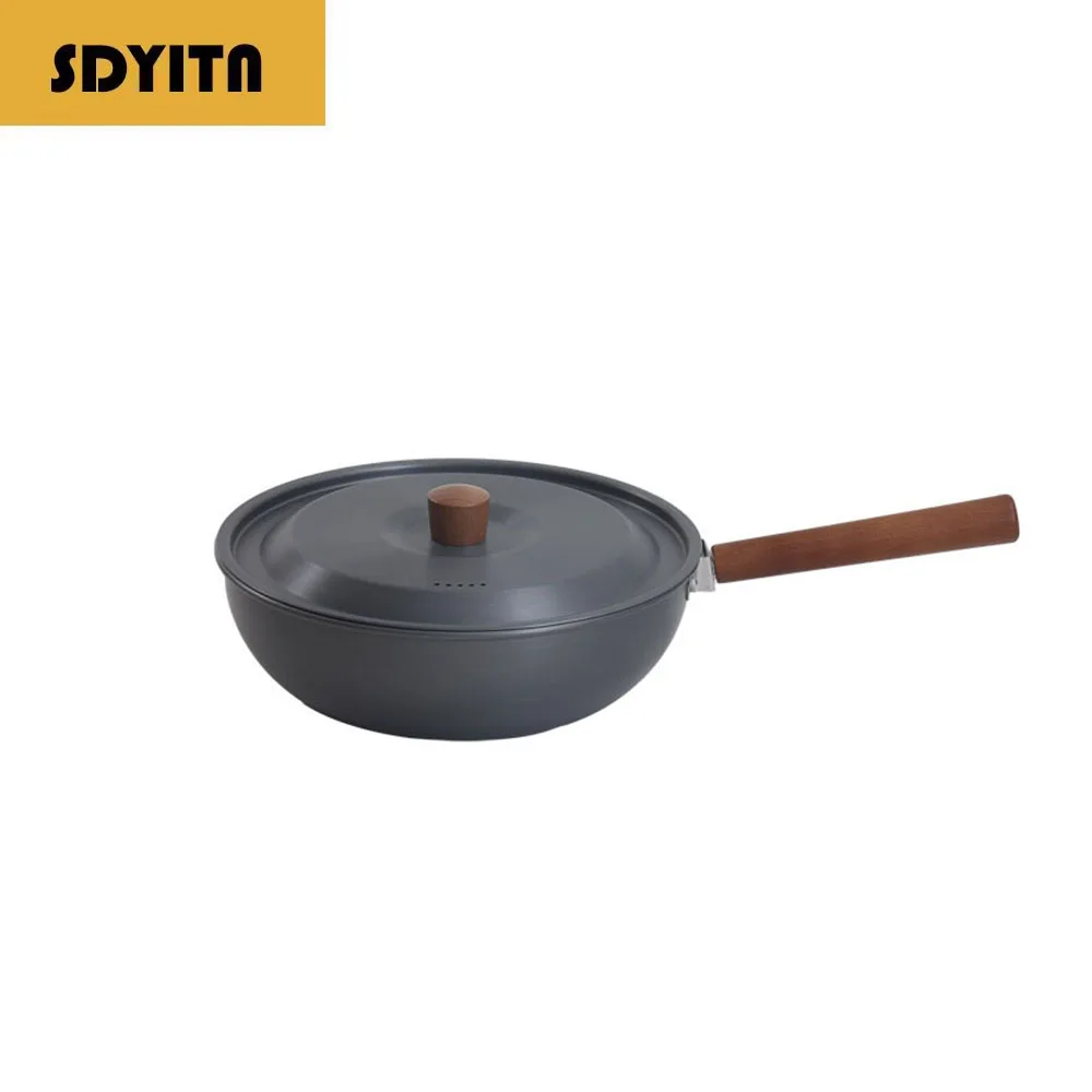 

Outdoor Aluminum Alloy Wok With Detachable Solid Wood Handle Portable For Camping Picnic And Home Use Chinese Style Cooking Pan