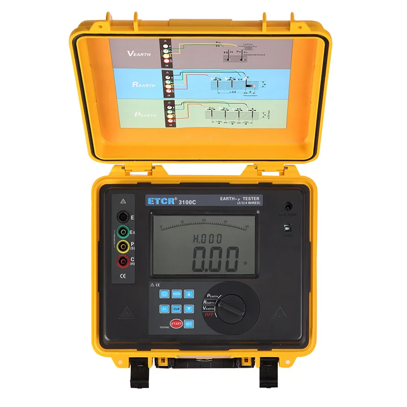 ETCR3100C Digital Earth Ground Resistance Meter Perlindungan Petir Presisi Tinggi Penguji Resistivitas Tanah