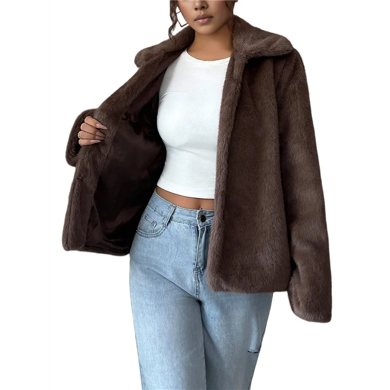 

【RECOMENDAR】Femlae Winter Coats Trendy Long Sleeve Furry Faux Fur Jackets Lapel Warm Fall