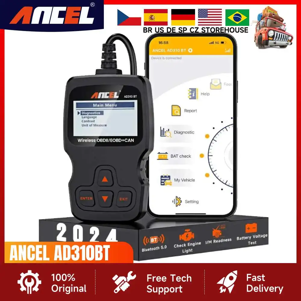

ANCEL AD310BT Bluetooth OBD2 Автомобильный сканер Считыватель кодов неисправностей двигателя Тест аккумулятора Автомобильный сканер диагностический инструмент для iOS и Android
