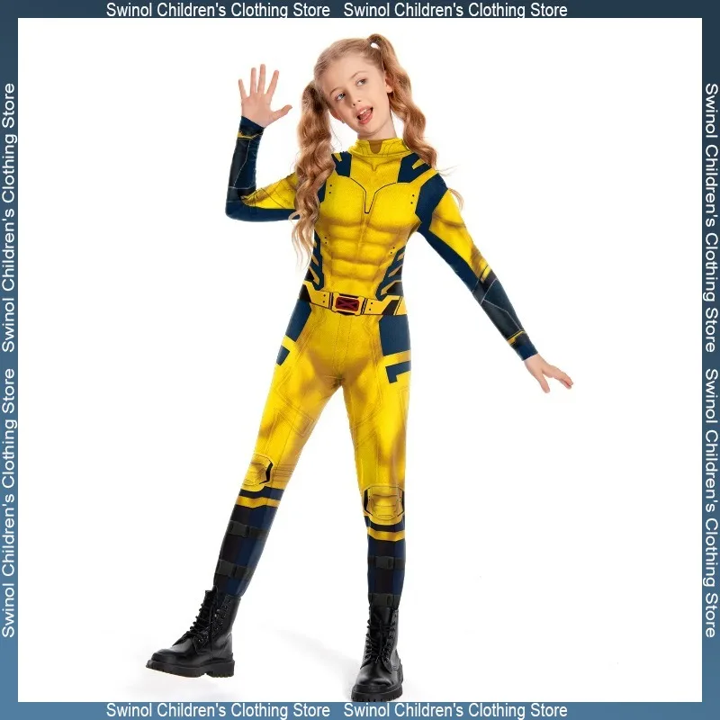 Swinol Wolverine Onesie Children Cosplay Stage Show Superhero Costumes Holiday Party Dress Up Tight Stretch Clothes Kid Gifts