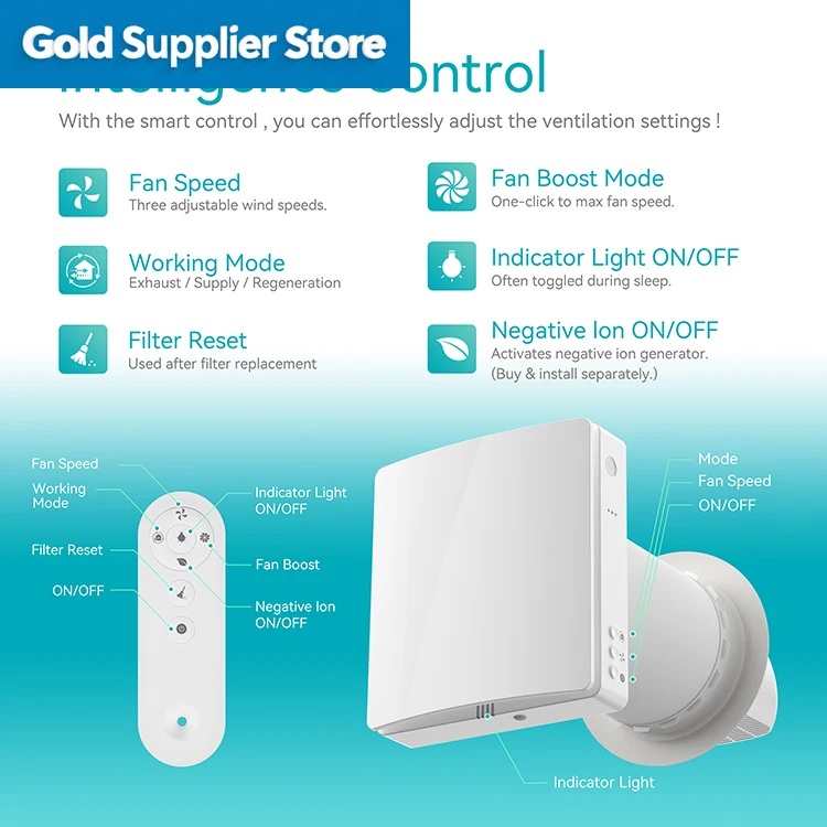 WiFi Smart Control Fresh Air System with Ceramic Heat Storage, 12dB Ultra-Quiet ERV Unit for Residential & Commercial Use