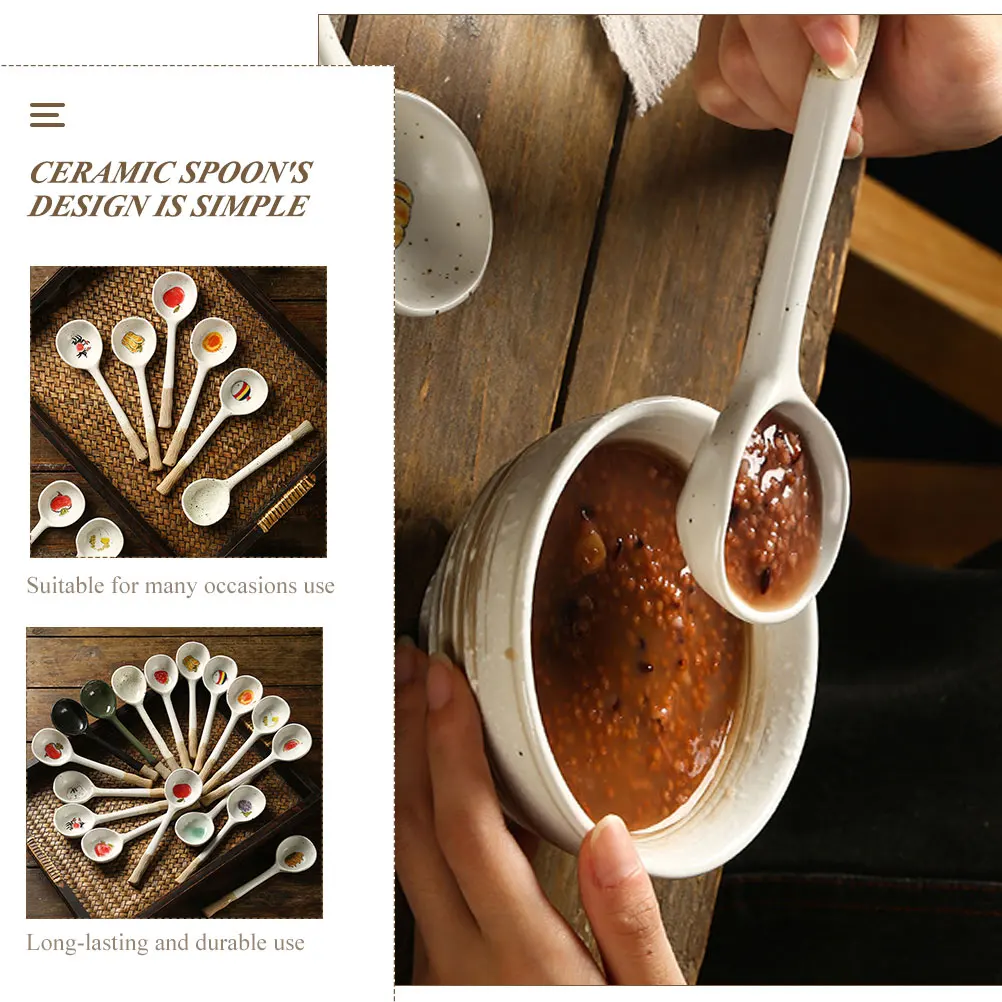 

Ceramic Spoon Adorable Creative Japanese Style Soup Spoon Highgrade Smooth Comfortable Handle Exquisite Cartoon Patterns