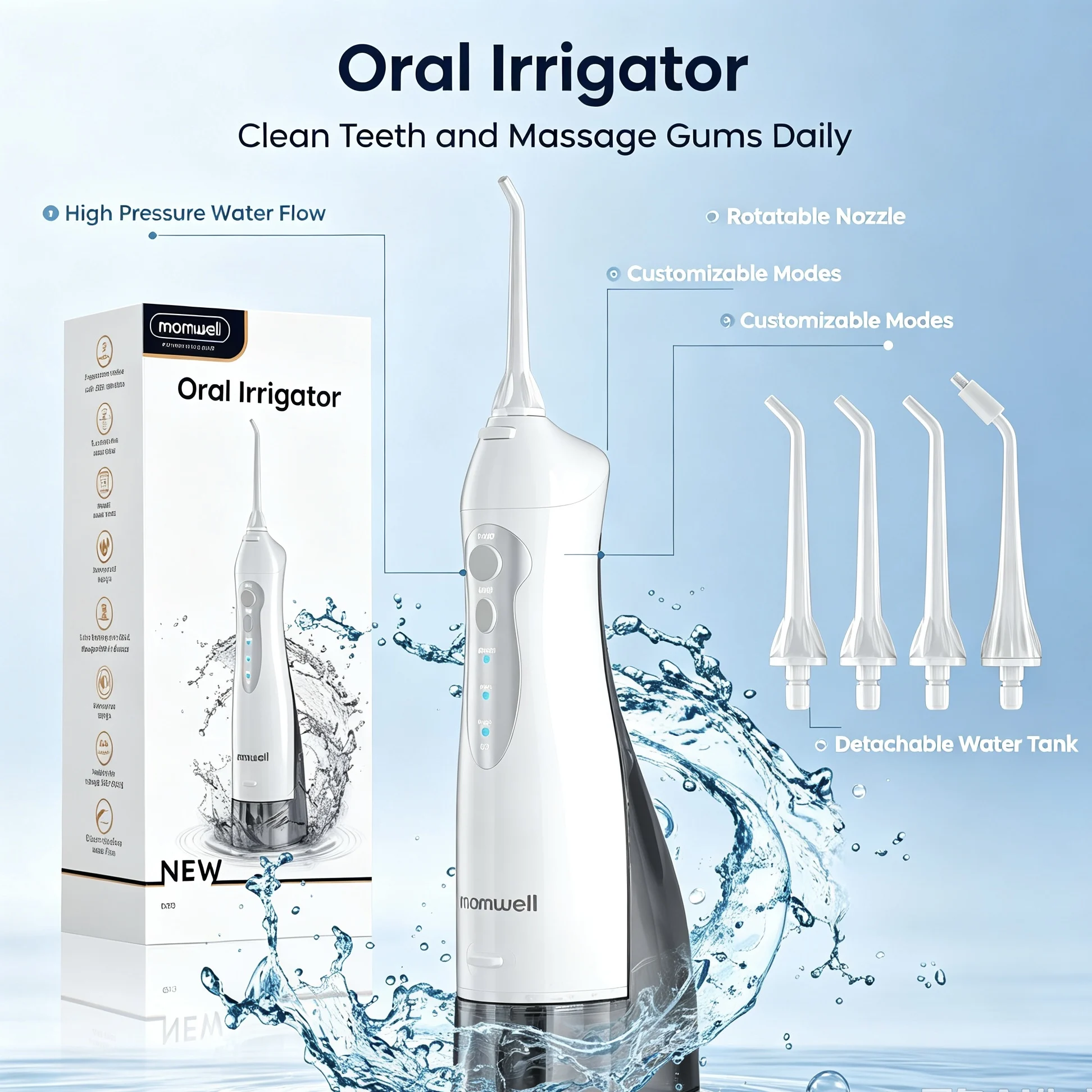 Portable Oral Irrigator 200ML Water Flosser Teeth Whitening 3 Modes Rechargeable Waterproof IP65 Dental Care Jet Floss