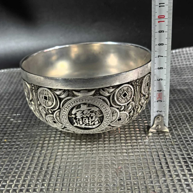 Gilt Qing Dynasty Qianlong Tongbao copper coin gold bowl, treasure bowl, embossed coin bowl, craft ornament