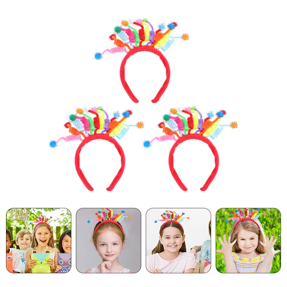 

3Pcs Pompom Headband Creative Colorful Birthday Party Hair Hoops Decorative Party Supply Birthday Headwear