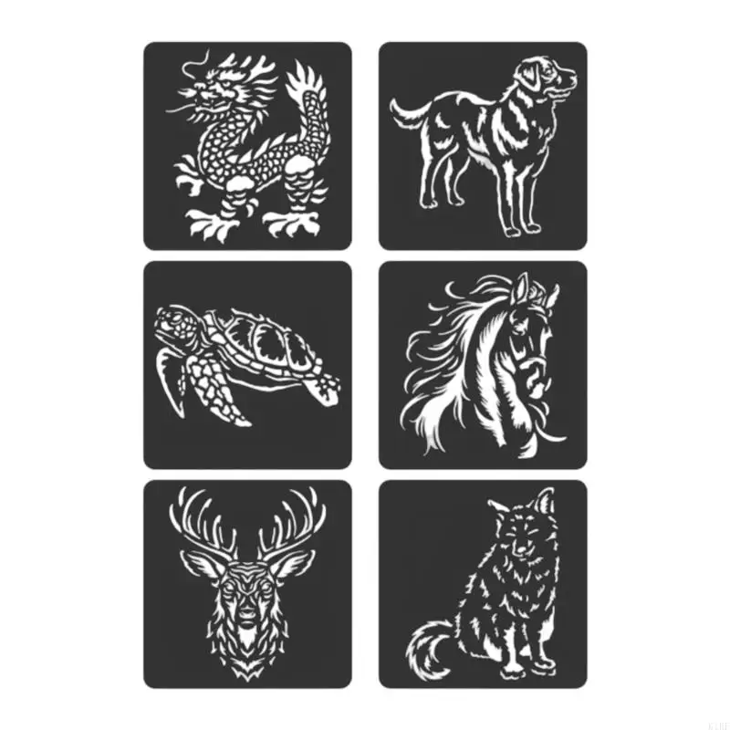 6 Pcs Animal Series Stencils for Painting Hollow Out Theme Stencils Scrapbook Journal Stencils Drawing Stencils K1KF