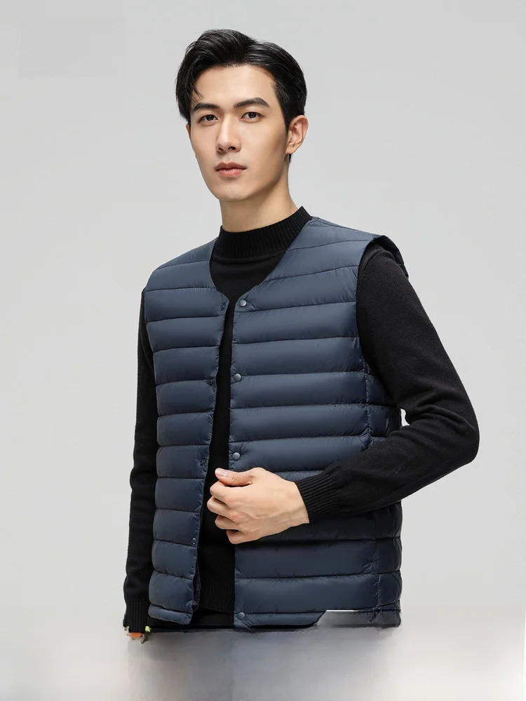 

Comfortable round Ne Men's down Vest Casual Layering Warmth SNOW FLNG 2026 Spring New Faion Urban Sle Artistic Wind