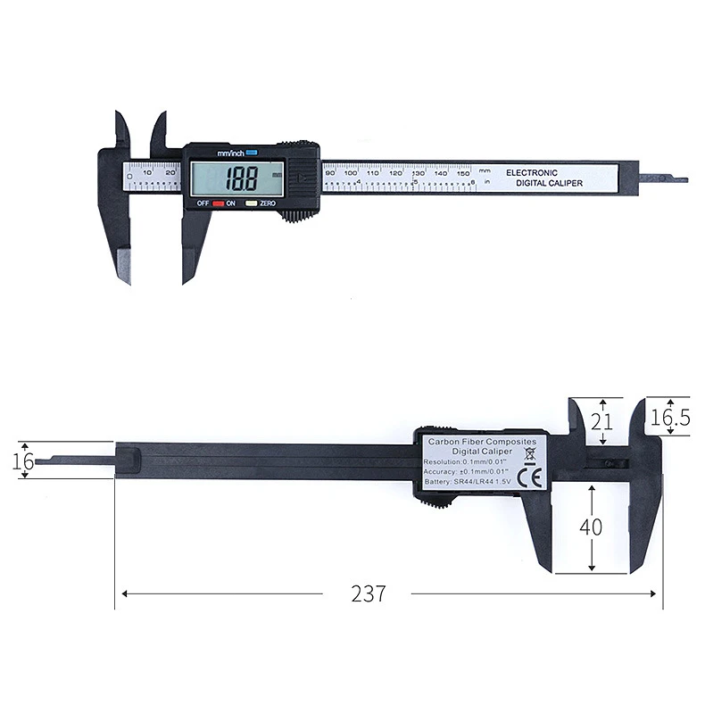 Calibrador Vernier Digital LCD U50, herramienta de medición de 150mm, 6 pulgadas, fibra de carbono, micrómetro electrónico