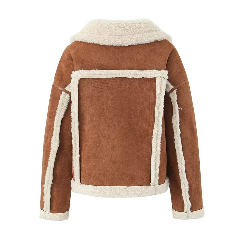 2024 Jacket Women Topcoat Bomber Coat Thickened Casual Loose Outerwear Clothing Pocket Lamb Hair Autumn Winter Clothes