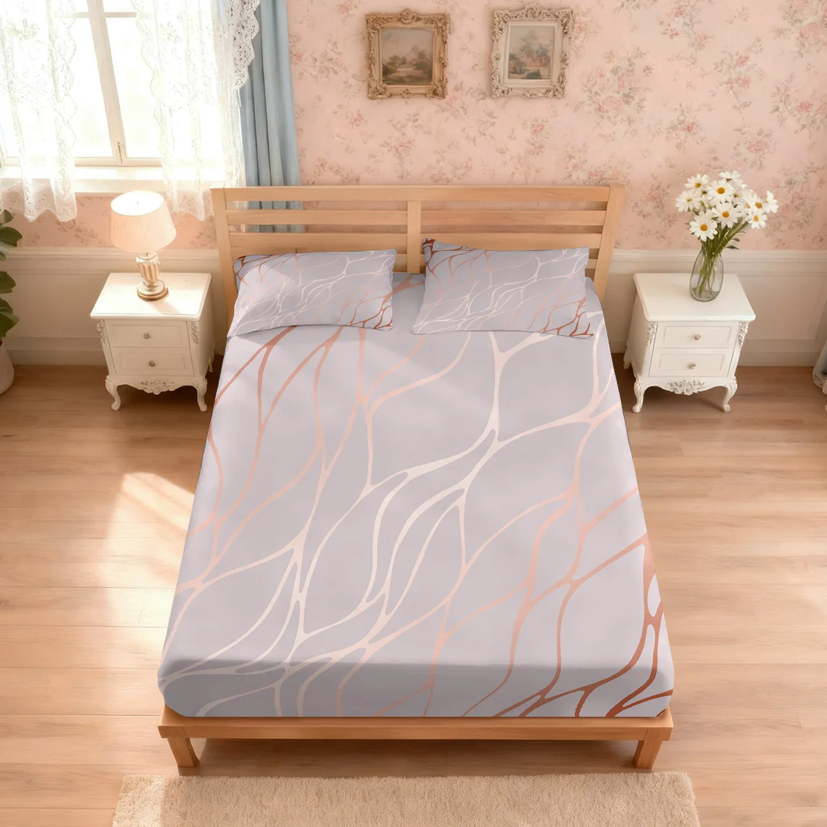 3pcs Gold Marble Textured Printed Coreless Bed Sheet Set, Multi Size Comfortable Bed Cover, Bedroom Bedding Decoration