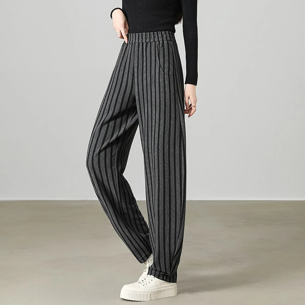 

Korean style gray striped banana pants women's autumn and winter new high-end fashion plus size Haren casual pants