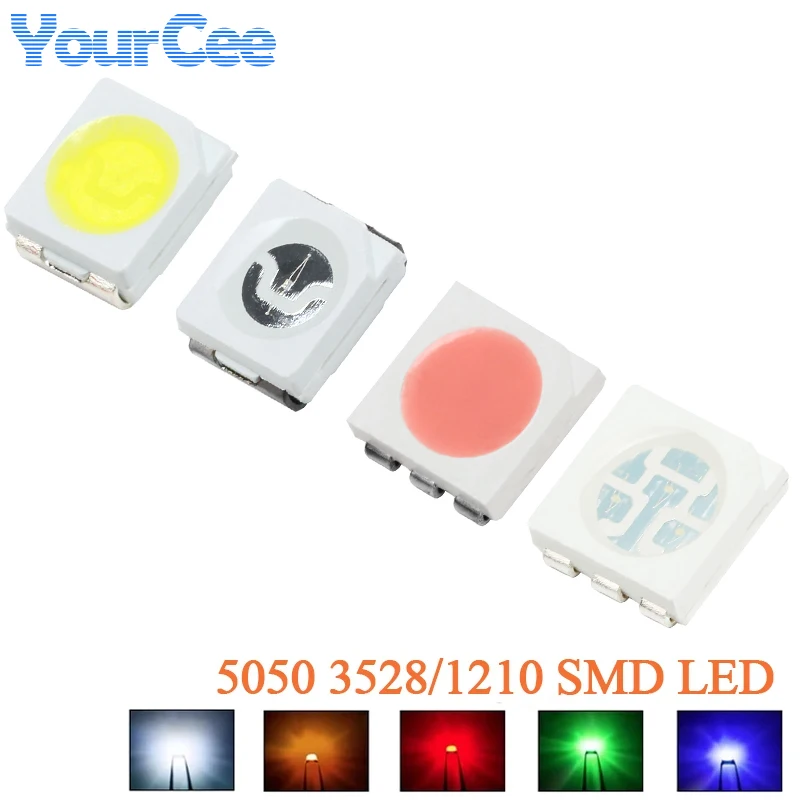 50pcs 0505/3528/1210/5730/2835 SMD LED Highlight Emitting Diode Red Emerald-green White Orange RGB Pink Color LED Light Diode