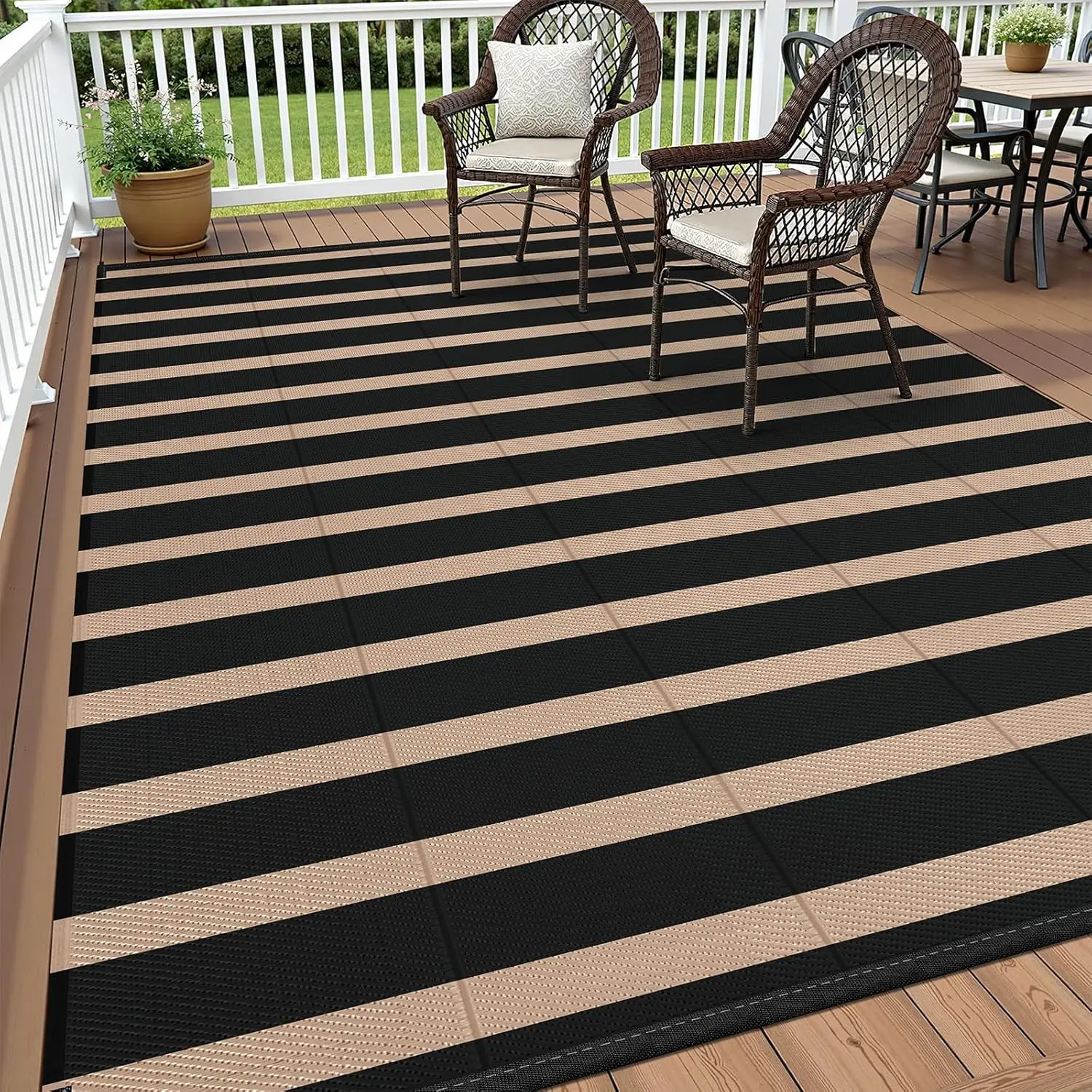

Waterproof Outdoor Rug 5x8, Reversible Striped Patio Rug, Lightweight Plastic Straw Camping Mat, Indoor Outdoor RV Carpet for