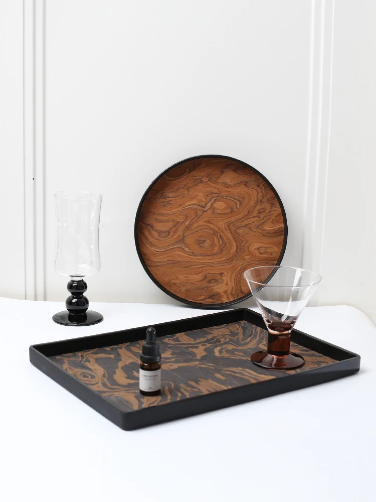 Serving Tray Natural Wood Veneer Diamine Rectangle Light Luxury Medieval Style Home bedroom aromatherapy jewelry cup tray
