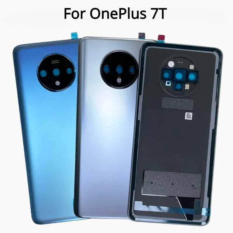 For OnePlus 7T Gorilla Glass 5 Back Cover Spare Parts Rear Case Back 1+7T Battery Cover Door Housing Camera Glass frame